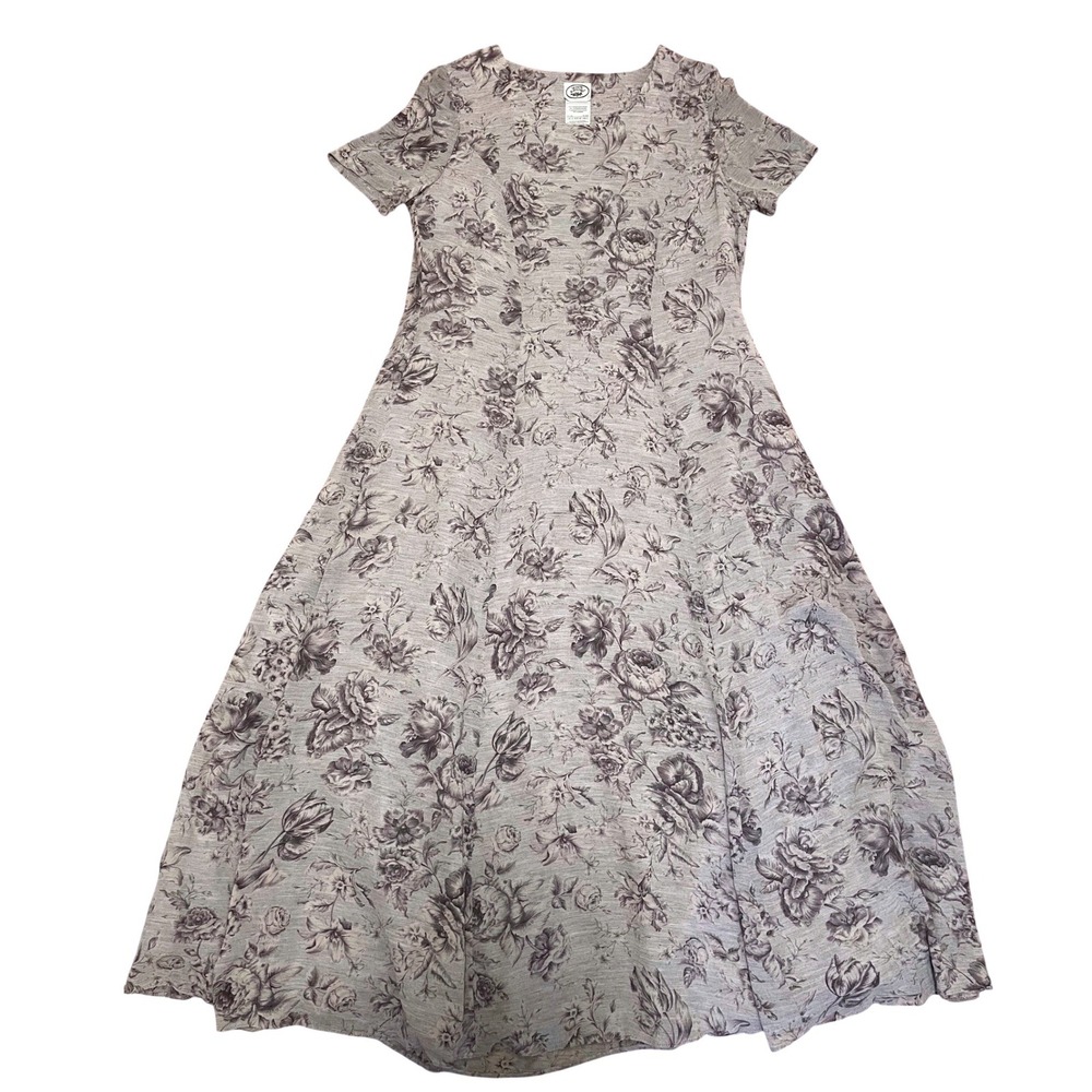 Laura Ashley Vintage Dress 90s Floral Maxi Grey‎ Wool Viscose Made in UK Size 8